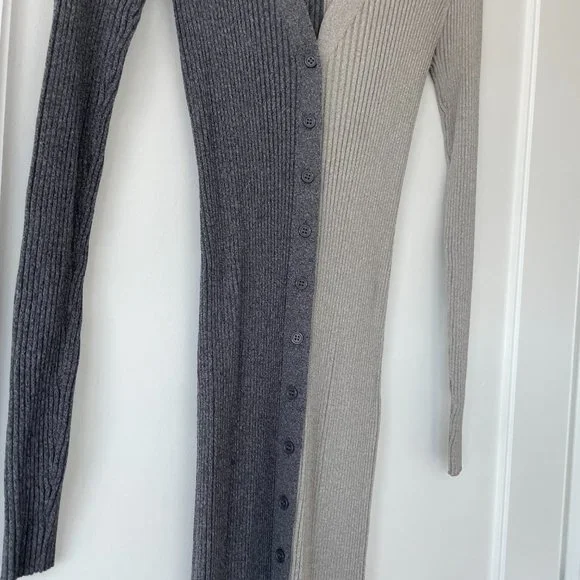 Staud Shoko Colorblock Sweater Dress Heather Grey/Charcoal Ribbed Knit V-neck XS
